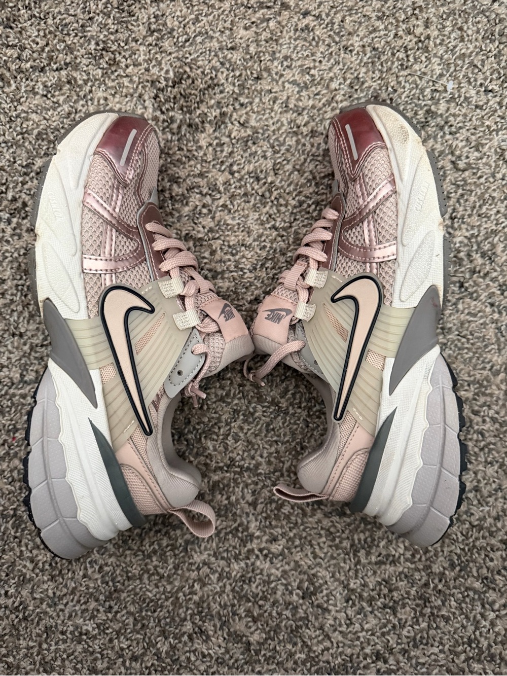 Women’s Nike V2K Run Sneakers in Metallic Rose and Beige - Picture 2 of 4